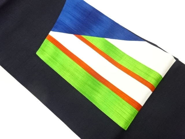 手織り紬切り嵌め抽象模様織出し名古屋帯